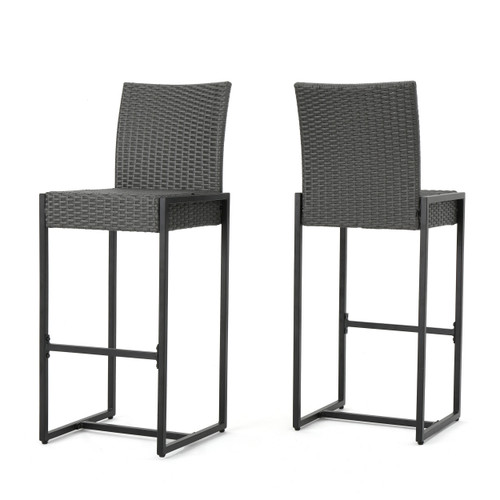 Set of Two 30" Gray Iron Outdoor Bar Height Chairs
