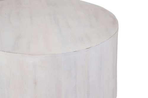 30" White Solid Wood Round Distressed Solid Drum Coffee Table