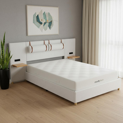 Beige Tufted Upholstered Queen Bed Frame With USB