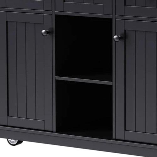53" Black Wood Barn Door Rolling Kitchen Island With Storage With USB