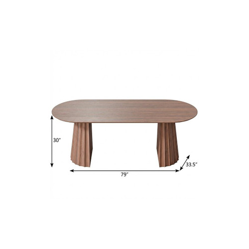 79" Brown Solid Wood Double Pedestal Base Oval Dining Table
