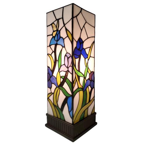 Homeroots Lighting 18" Tiffany Style Floral Dark Brown Base Table Lamp, Dark Brown Base