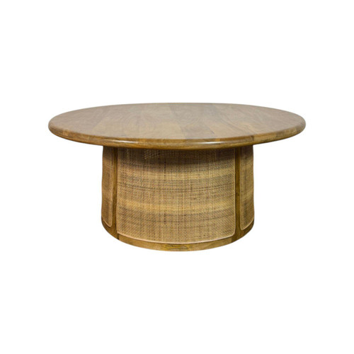 40" Natural Solid Wood Round Drum Coffee Table