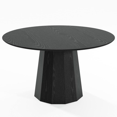 52" Black Solid Wood Pedestal Base Round Top Dining Table