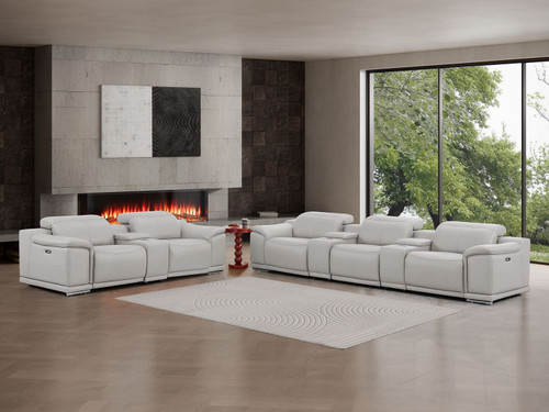 Two Piece Ash Gray Genuine Leather Five Person Seating Set