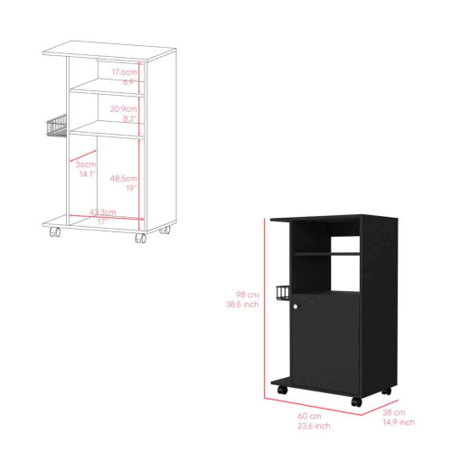 15" Black Wood Kitchen Cart