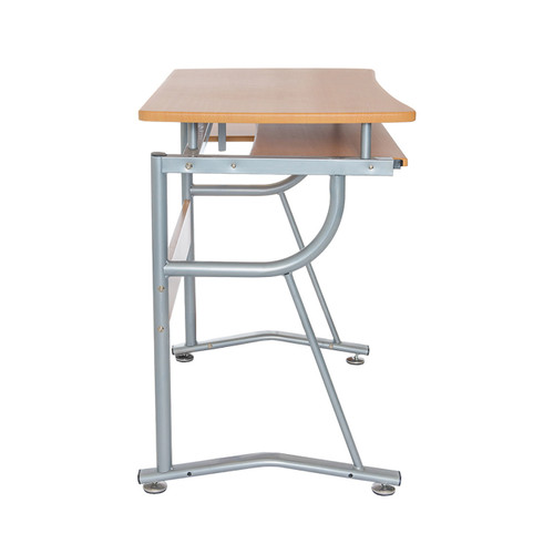 43" Oak and Silver Wood and Stainless Steel Computer Desk