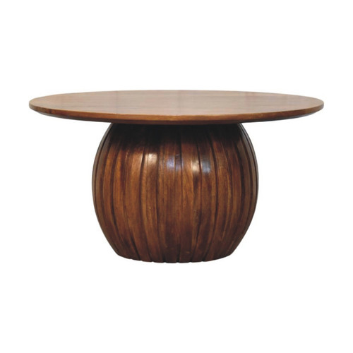 80" Brown Solid Wood Round Coffee Table With Seven Drawers