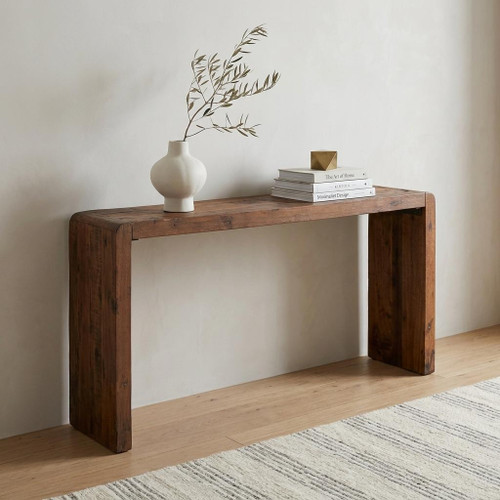 60" Red and Brown Reclaimed Wood Sled Console Table