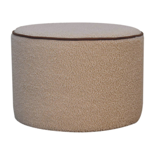 18" Cream Boucle Round Footstool