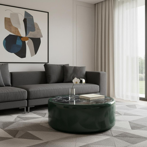 47" Dark Green Wood Round Pedestal Coffee Table