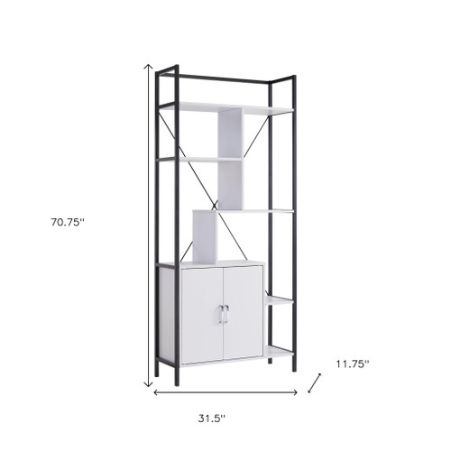 71" White Metal Eight Tier Etagere Bookcase with Two Doors