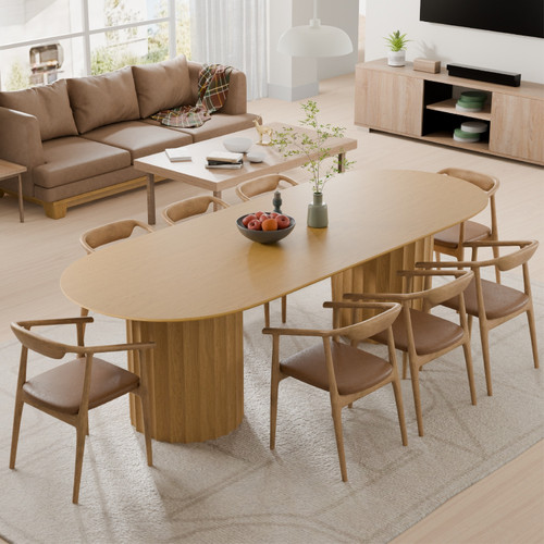 86" Natural Wood Double Pedestal Base Oval Dining Table