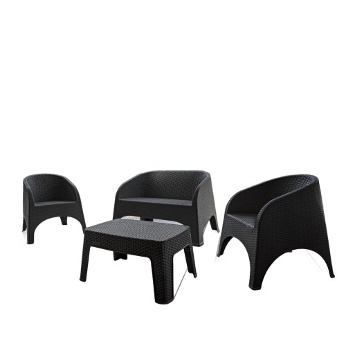 Four Piece Espresso Plastic Outdoor Patio Set With Table