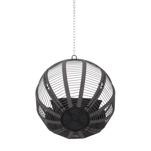 42" Gray Metal Outdoor Egg Chair with Gray Cushion