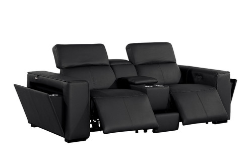 90" Black and Brown Italian Leather Power Reclining Loveseat With Storage