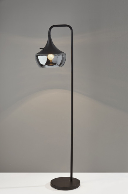 Homeroots Lighting 64" Black Task Floor Lamp With Black Bowl Shade, Black