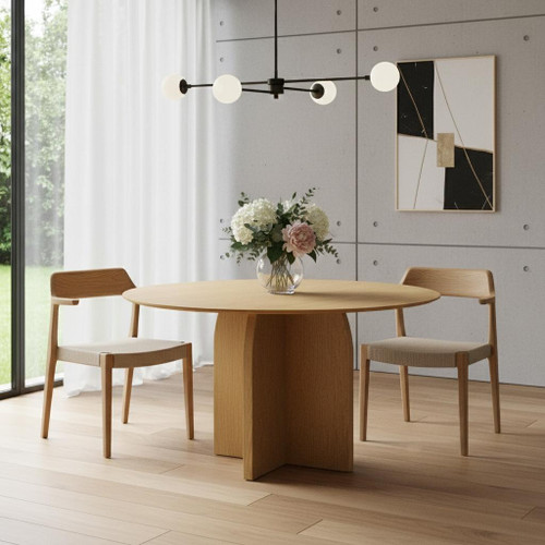 52" Natural Solid Wood Pedestal Base Round Top Dining Table