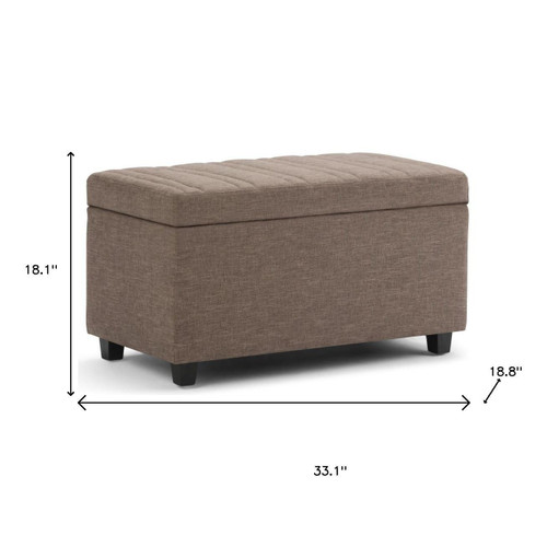 33" Fawn and Espresso Linen Blend Upholstered Storage Bench With Flip Top