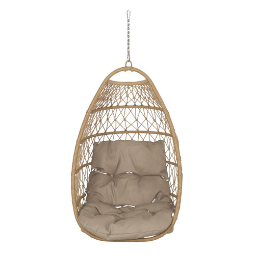 29" Brown Metal Outdoor Egg Chair with Brown Cushion