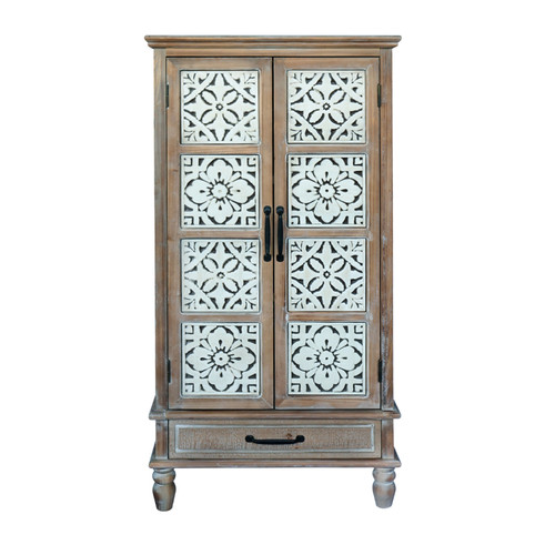28" Brown Wood Accent Cabinet With Two Doors And One Drawer