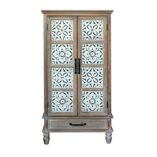 28" Brown Wood Accent Cabinet With Two Doors And One Drawer