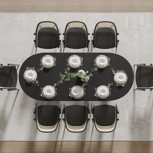 79" Black Wood Double Pedestal Base Oval Dining Table