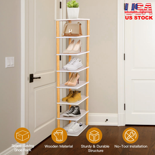 8 Tier Entryway Wooden Shoe Rack Vertical Shoe Shelf Stand