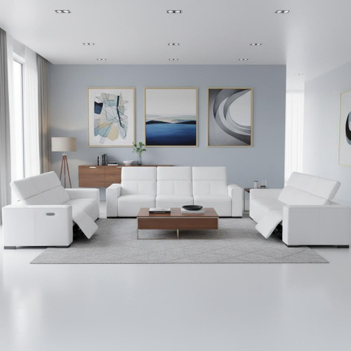Two Piece White Genuine Leather Five Person Seating Set