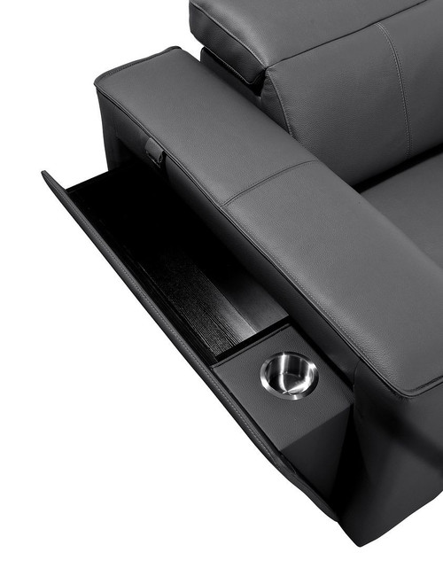 90" Dark Gray and Brown Italian Leather Power Reclining Loveseat With Storage