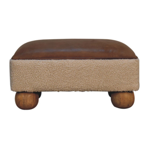 22" Cream and Brown Boucle Round Footstool