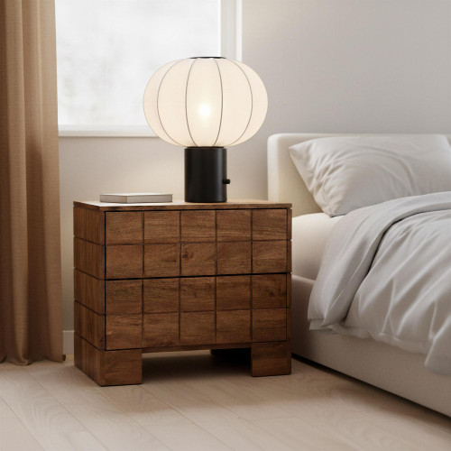22" Brown Solid Wood Floor Shelf End Table With Two Drawers