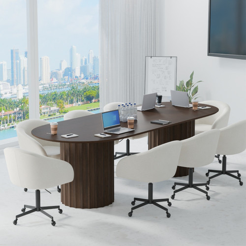 86" Walnut Wood Double Pedestal Base Oval Dining Table