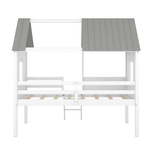 Gray Canopy Wood Twin Loft Bed with Shelves
