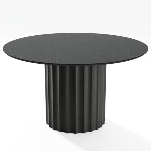 52" Black Solid Wood Pedestal Base Round Top Dining Table