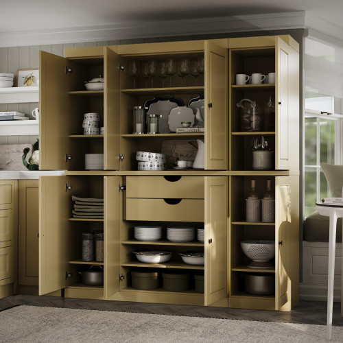 72" Yellow Solid Wood 8 Two Drawer Pantry Or Storage Closet