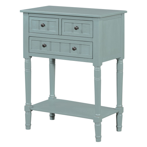 24" Light Blue Wood Console Table With Shelf And Three Drawers