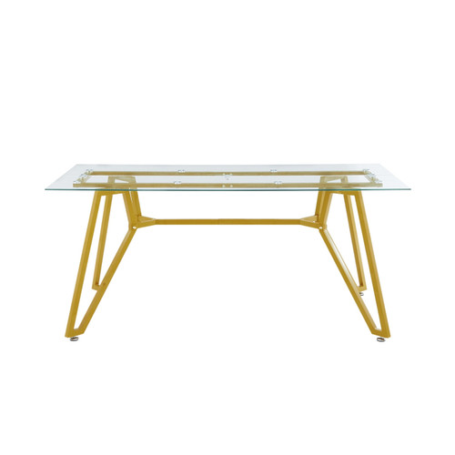71" White and Gold Glass and Steel Trestle Coffee Table