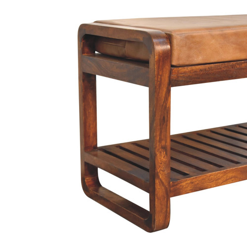 32" Brown Solid Wood Storage Bench With Cabinet