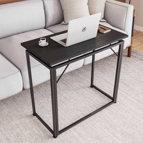 32" Black Wood and Stainless Steel Computer Desk