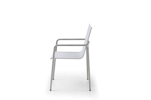 Set of Four Light Gray Steel Sling Outdoor Arm Chairs
