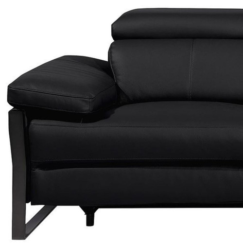 103" Black Top Grain Leather Reclining Metal USB Sofa