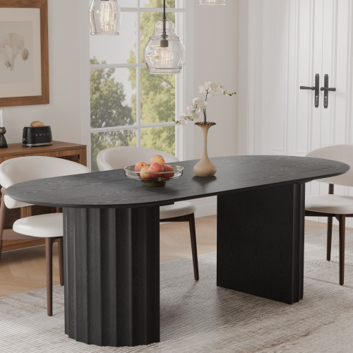 86" Black Solid Wood Double Pedestal Base Oval Dining Table