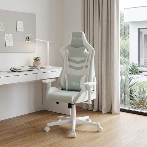 Mint Green and White Adjustable Height Swivel Rolling Gaming Chair