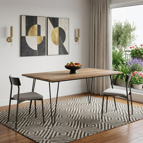 66" Natural and Black Solid Wood and Iron Dining Table