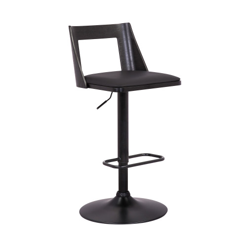Homeroots Living Room 42" Black Faux Leather and Iron Swivel Adjustable Height Bar Chair