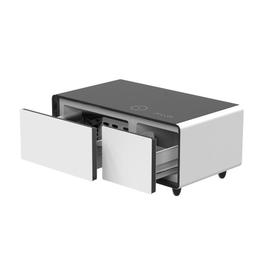 41" Black and White Glass and Acrylic Solid Coffee Table With Two Drawers