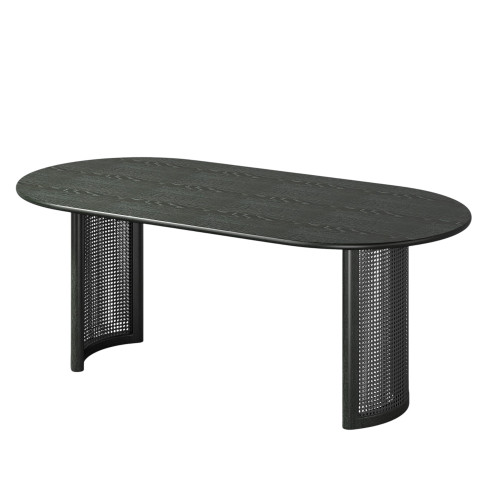 67" Black Wood Double Pedestal Base Oval Dining Table