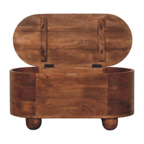 32" Brown Solid Wood Storage Oval Bench With Flip Top