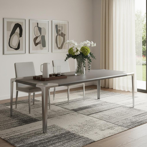 118" Gray and Nickel Wood and Stainless Steel Dining Table